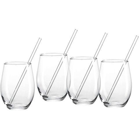 Gin Drinkglas met Glazenrietje Set van 4 Stuks