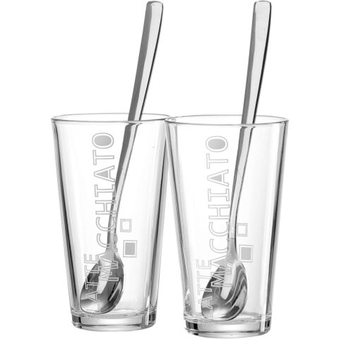 Lena Latte-M Drinkglas met Lepel Set van 2 stuks