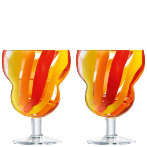 Folk Drinkglas op Voet 230 ml Set van 2 Stuks Geel/Oranje/Rood