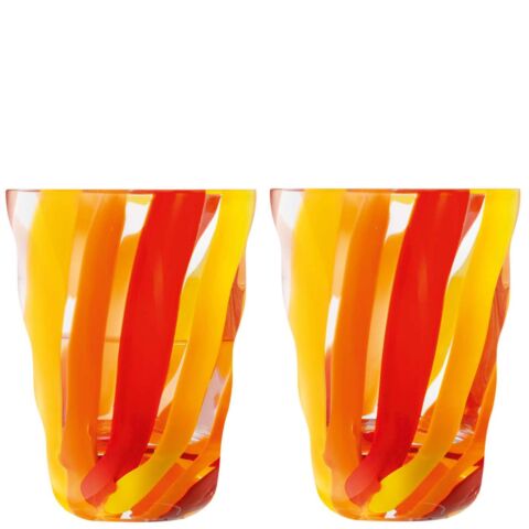 Folk Drinkglas 280 ml Set van 2 Stuks Geel/Oranje/Rood