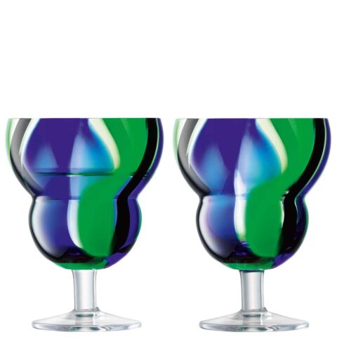 Folk Drinkglas op Voet 230 ml Set van 2 Stuks Blauw/Groen/Zwart