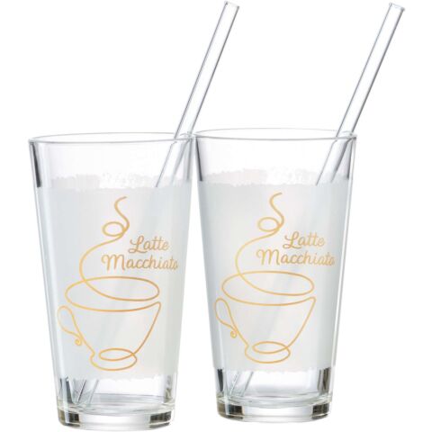 Lea Coffee Latte-M Drinkglas met Glazenrietje Set van 2 stuks