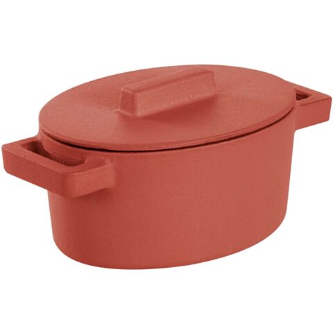Braadpan Terra.Cotto Gietijzer Ovaal met deksel 13x10 cm