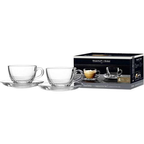 Barista Cappuccinokop en Schotel 220 ml Set van 4 Stuks