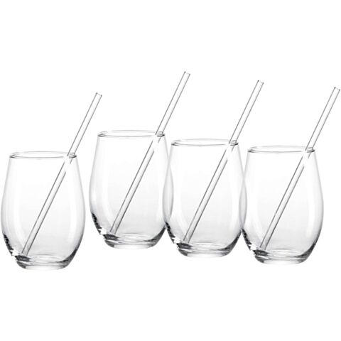 Gin Partyset Ginglas met Rietje Set van 4 Stuks