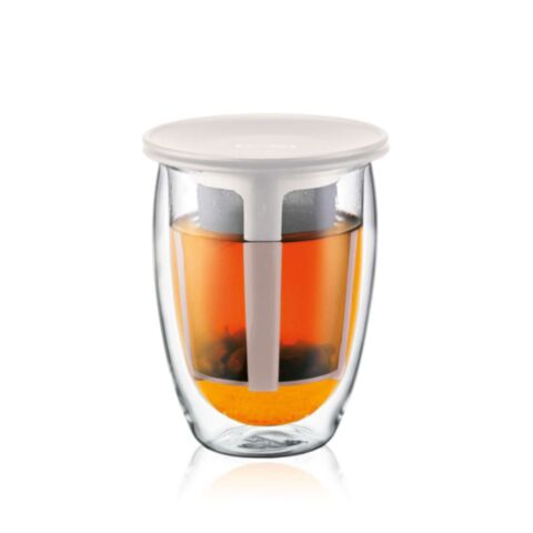 Tea For One Theeglas Dubbelwandig met Filter 350 ml Wit
