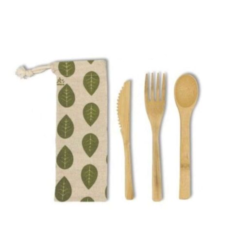 Eco Friendly Bestekset in Houder Set van 3 Stuks Leaves