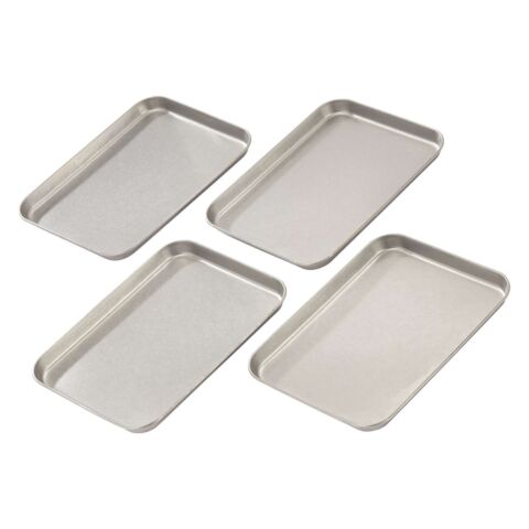 BBQ Accessoires Dienblad 18,5x25x2 cm Set van 4 Stuks Roestvast Staal inclusief 20 vellen Hamburgerpapier