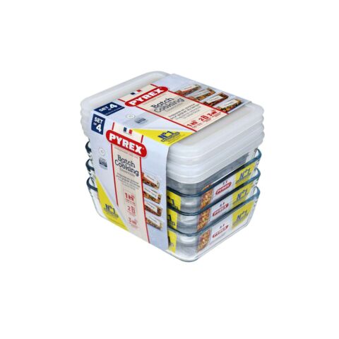 Cook & Freeze Schaal Rechthoek met Deksel 22x17 cm 1,5 liter Set van 4 Stuks