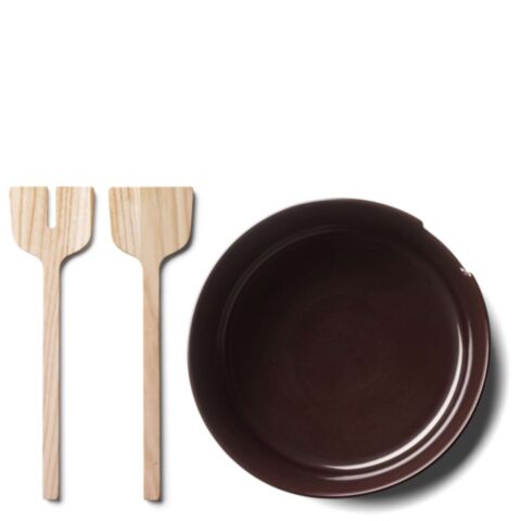 Collective Saladeschaal met Houten Saladebestek Ø 26 cm Mocha