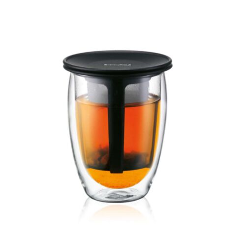 Tea For One Theeglas Dubbelwandig met Filter 350 ml Zwart