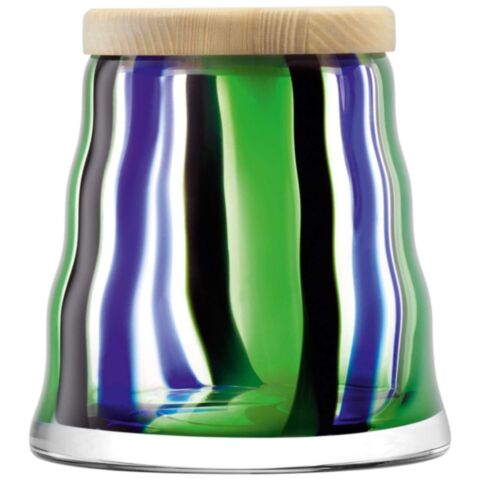 Folk Voorraadpot met Houten Deksel H 15 cm Zwart/Blauw/Groen