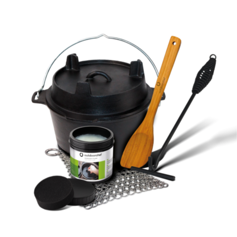 BBQ Accessoire Dutch Oven Set Gietijzer No. 04 met Pootjes en Grill Deksel 3,8 liter 5-Delig