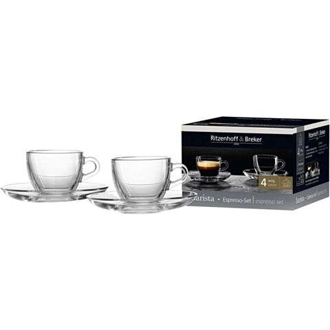 Barista Espresso Kop en Schotel 80 ml Set van 4 Stuks