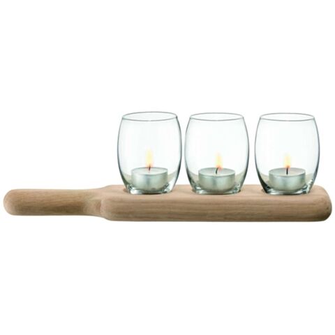 Paddle Theelicht Houder Set met Serveerplank Set van 3 Stuks