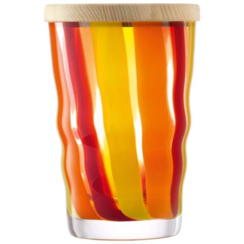 Folk Voorraadpot met Houten Deksel H 20 cm Oranje/Rood/Geel
